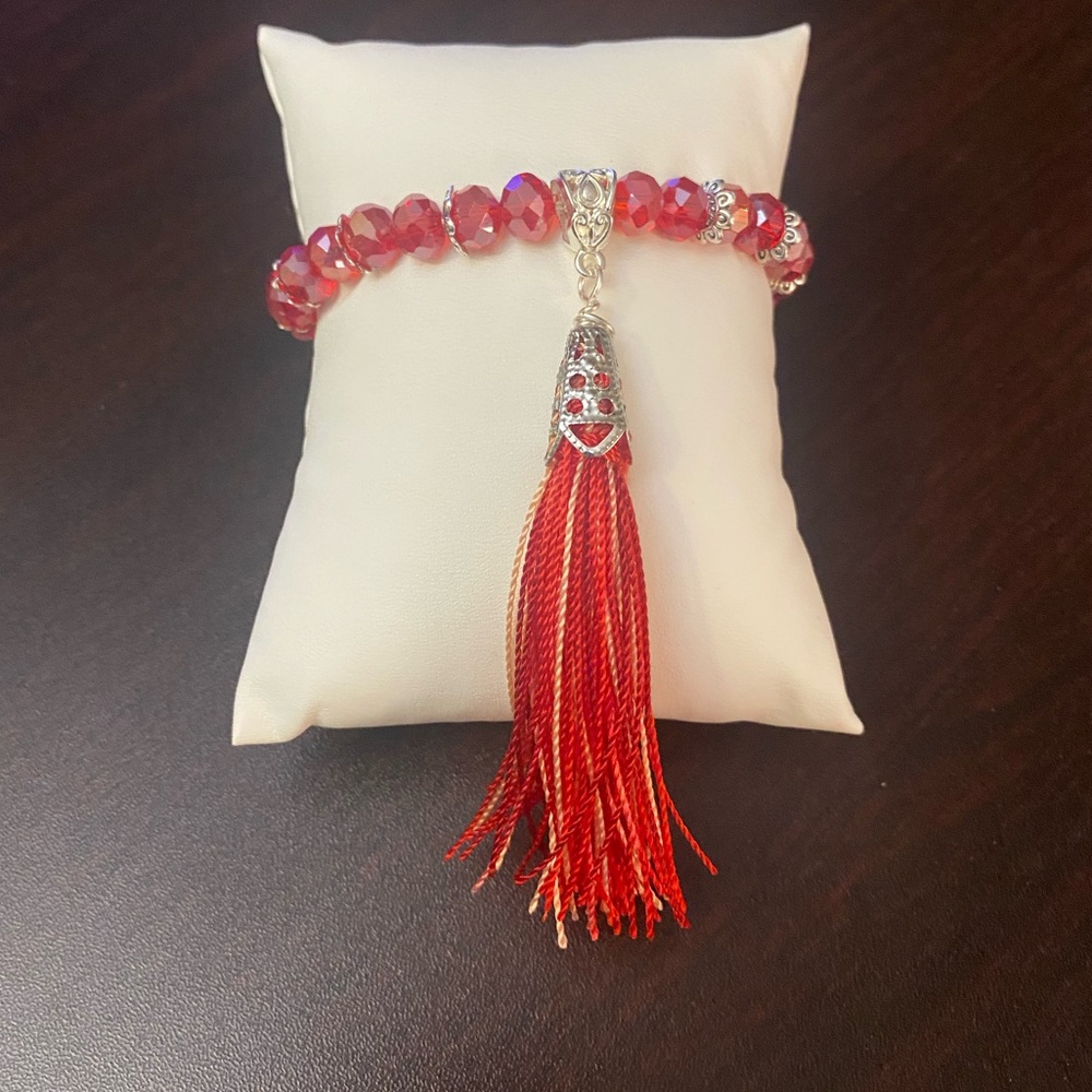 Chic Red Glass women’s Bracelet with Tassel